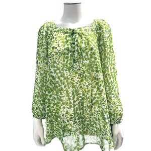 APT 9 Abstract Green White Sheer and Sexy All Polyester Front Button Tunic Size